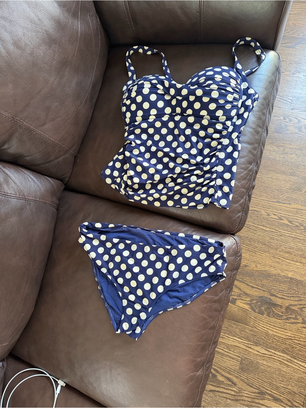 Nip Tuck Swim Tankini Set Size 12 Navy Blue White Polka Dot Ruched Tummy Control